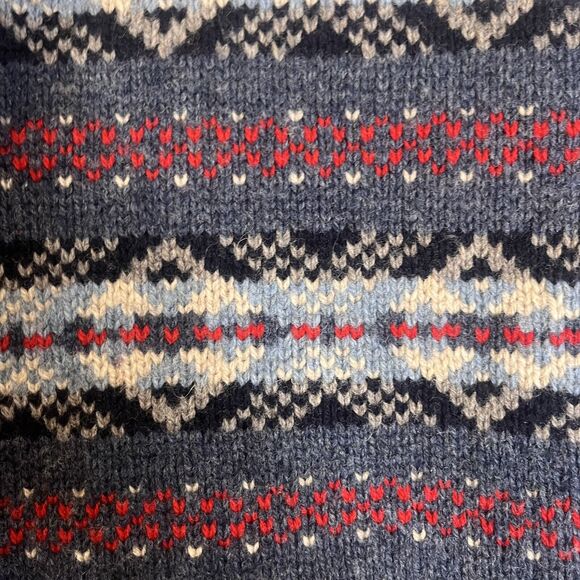 J Crew Blue Red Fair Isle Nordic Knit 100% Lambswool Crewneck Sweater size small - Picture 3 of 6